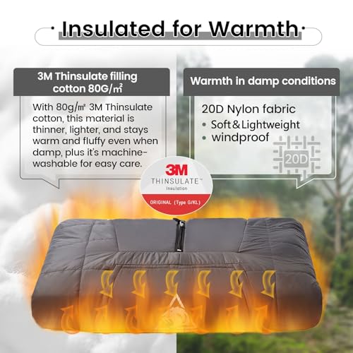 ONETIGRIS Camping Blanket Poncho with with Recycled Synthetic Insulation,Wearable Hoodie Blanket | Ultralight Water-Resistant Warm Camping Blanket for Outdoor, Hiking, Stadium - color: 1pc-grey