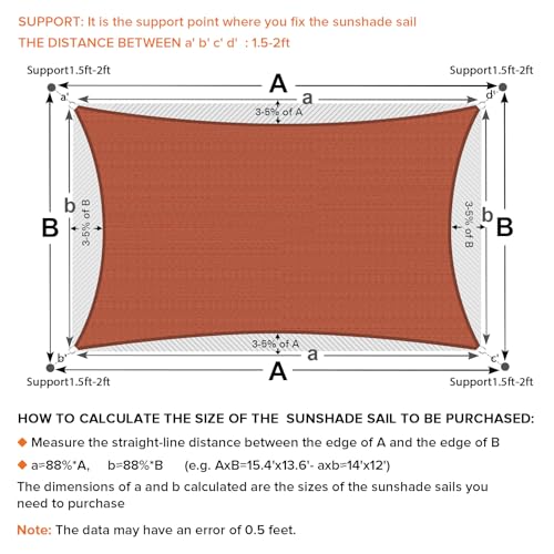 Artpuch Sun Shade Sail, 11'X17' Rust Red Rectangle Curved Edged Sun Shade, Commercial Grade 185GSM HDPE UV Permeable Outdoor Shade Cloth for Deck, Backyard, Patio (Custom Sizes Made) - color: Rust Red, size: 1 1' X 1 7'