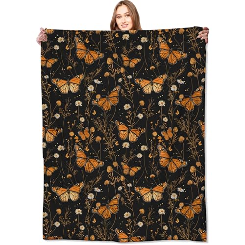 Butterfly Garden Blanket Floral Black Throw Blankets Gifts for Girls Women Adults Lightweight Soft Fleece Cozy for Sofa Couch Bed Room Travel Birthday Party Decor 40x50in - color: Butterfly 01, size: 40x50in