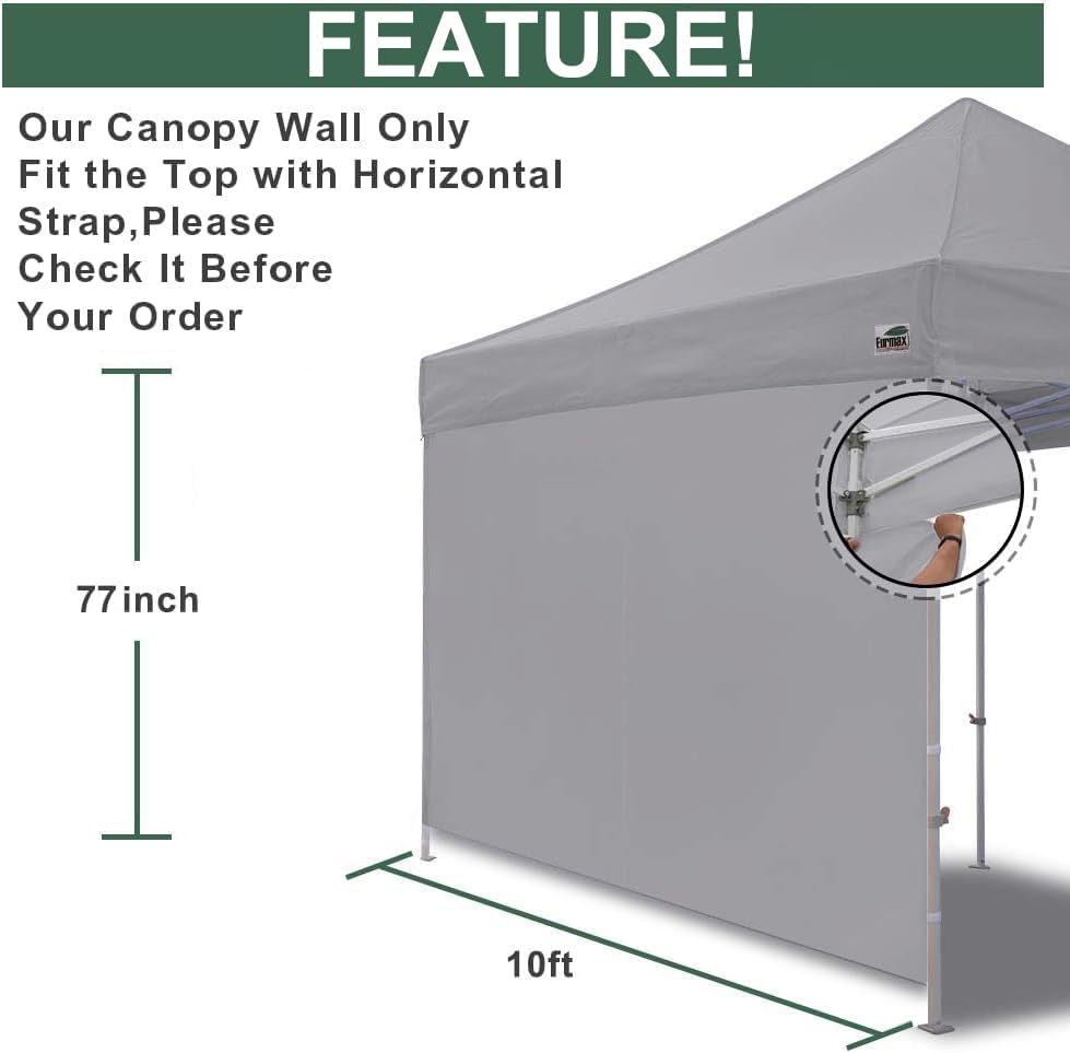 Eurmax USA 10x6.4 Pop Up Canopy SunWall-UV Protection for Tents,Blocks Sunlight&Wind,Water Resistant Side Wall Only,Easy Hook & Loop Installation,Fit for 10FT Straight Leg Shelters&Gazebo,Grey - color: Gray, size: 10x6.4