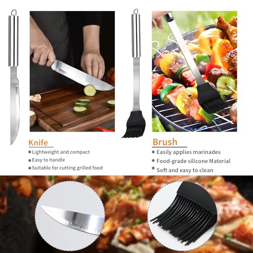 11Pcs Stainless Steel BBQ Grilling Accessories Set, Dad Gifts for Fathers Day Grilling Gifts,Portable Practical Grill Tools Utensils Kit with Storage Bag for Outdoor Grill Camping Backyard - color: 11PCS- Standard