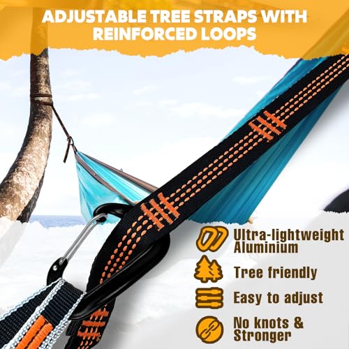 NATUREFUN Ultra-Light Travel Camping Hammock | 300kg Load Capacity,Breathable,Quick-Drying | 2 x Premium Carabiners,2 x Nylon Slings Included | Outdoor Indoor Garden - color: Azure/Grey, size: 300x200cm