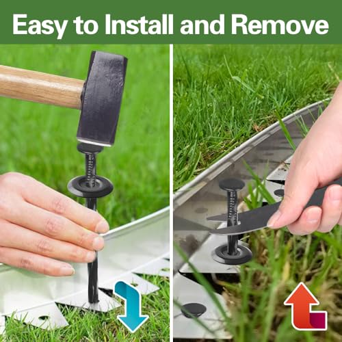 Bakulyor 16 Sets Outdoor RV Rug Stakes, 6 Inch Black Patio Mat Stakes, 6 Gauge Heavy Duty Galvanized Camp Carpet Stakes for Fixing Outside Rug, Tarps, and Camping Mat, Pop Up Camper Accessories - 6"