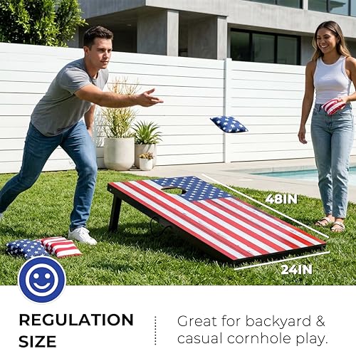 Cornhole Board Set Cornhole Games for Adults Portable Choose Regulation or Tailgate Size - style: 4' x 2' Flag