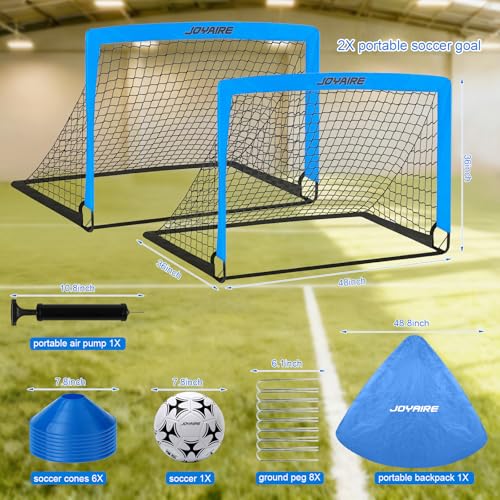 Pro-Grade Kids Backyard Soccer Goal, Tear-Resistant 5-Layer Polyester Soccer Net & 10mm Poles for Maximum Durability, 4x3ft/6x4ft/7x5ft, Pop Up Portable Soccer Training Equipment Set with Size 4 Ball - size: 4 ft x 3ft, style: Blue