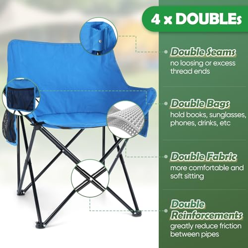 HaSteeL Camping Chair for Adults, Compact Folding Portable Chairs Set with Side Pockets for Outdoors Fishing, Hiking, Backpacking, Picnic, Beach, Travel, Supports to 250lbs, & Storage Bags (Blue) - color: Blue