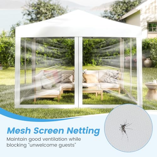 Tangkula 10x10 Ft Pop Up Canopy with Netting, Easy Up Outdoor Tent with Mesh Sidewalls, Carrying Bag, Adjustable Height, Portable Canopy Tent for Parties Events Camping Travel - color: White