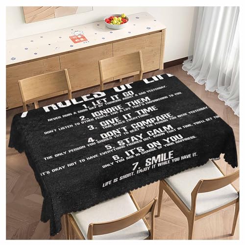 Rectangle Tablecloth 52x70 Inch Inspirational Quote, 7 Rules of Life Phrase Dining Table Cloth Table Cover for Home Kitchen Restaurant Party Buffet Picnic, 4-6 Seats - color: Inspirational Quote