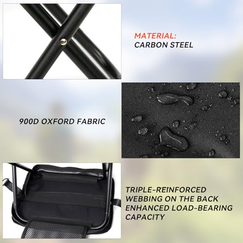 Camping Stool with Shoulder Strap,Ultralight Collapsible Handbag Style Stool,Pocket Portable Seat for Camping Travel Fishing Hiking Beach Backpacking Gardening Picnics-L(Black) - color: Black, size: Large