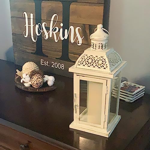 Lantern Decorative Indoor&Outdoor, 14.4'' Large Metal Candle Lanterns, Vintage Hanging Candle Holders Farmhouse Shelf Wedding Front Porch Patio Decor, Christmas Halloween Decorations for Home - color: Begie / 14.4’’h