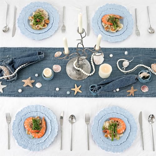 DaYammi 60Pcs Blue Plastic Plates - Light Blue Pates Disposable & Reusable - Heavy Duty Plastic Plates for Party Including 30 Dinner Plate,30 Dessert Plate for Weddings, Birthdays, Dinner Parties - color: Light Blue