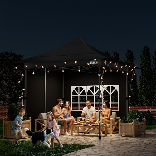 COBIZI 13x13 Pop Up Canopy Tent Heavy Duty with Sidewalls & Auto-Extending Eaves Outdoor Gazebo Easy Up for Backyard Party Commercial Events, All Weather Waterproof UV 50+ (Leg Upgraded) Black - color: Black, size: 13x13ft