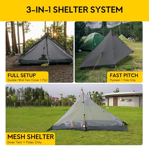LANSHAN Ultralight Tent 3-Season Backpacking Tent for 1-Person or 2-Person Camping, Trekking, Kayaking, Climbing, Hiking - color: 1-person, dark grey