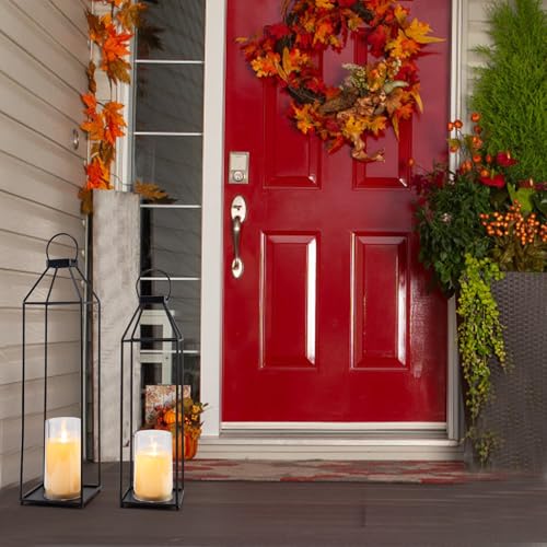 Outdoor Lantern Decorative 21.5" 18.3" Candle Lantern Set of 2 Porch Lantern Decorative Front Porch Lantern Tall Floor Lanterns Decor Indoor Battery Powered Candle Lantern Decor for Indoor Outdoor