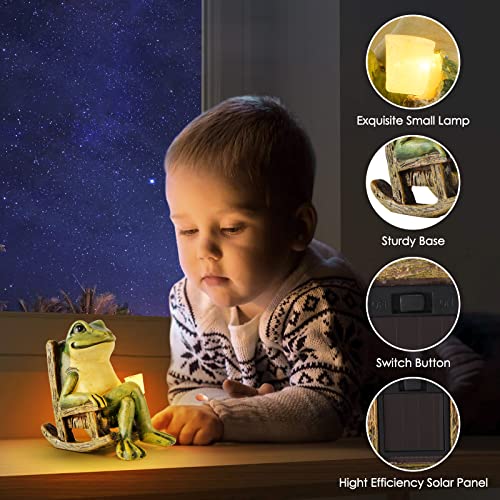 FOXMIS Miniature Frog Garden Statue Mom Gifts Home Decorations Fairy Garden Accessories Outdoor Lights Solar Garden Frog Decor Art Housewarming Gift for Patio,Yard,Lawn Ornament,3.89"x2.36"x3.93 - color: Green