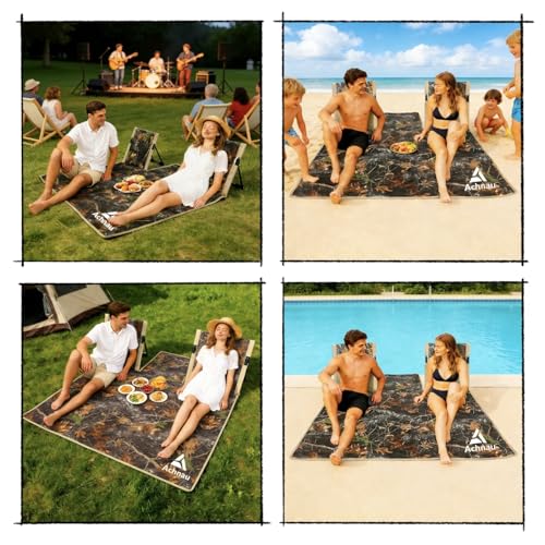 Beach Mat Lounge Chair 2-Person Foldable, Lightweight Lounge Mat with Back Support,600D Oxford 49"x49" Widen Beach Seat Storage Bag for Holidays Garden Camping Swimmingpool (Tree Camouflage) - color: Tree Camouflage