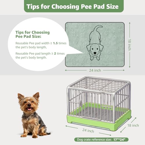 LOOBANI Washable Pee Pads for Dogs: 2 Pack Super Absorbent Reusable Puppy Pads, Leakproof and Waterproof Dog Training Pads Whelping Pads for Potty, Floor, Crate, Couch Bed and Travel, 18"x24" - color: Green Dog Element, size: 18"x24"(Pack of 2)