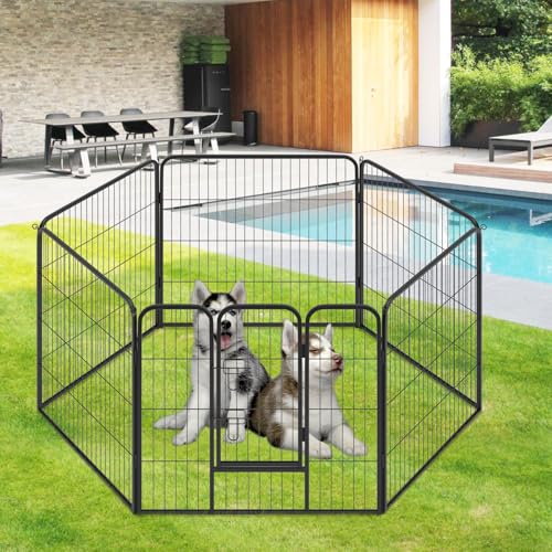 FDW Dog Playpen Dog Pen Dog Kennel 6 Panels 32 Inch Height Indoor Outdoor Folding Metal Portable Puppy Exercise Pen Heavy Duty Dog Fence for Yard Camping,Black - style: 6 Panels