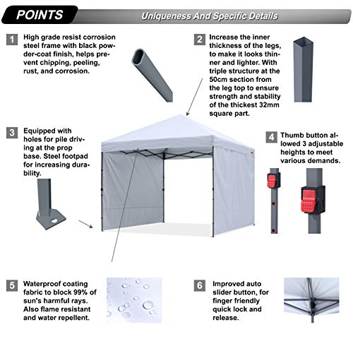 ABCCANOPY Easy Pop up Canopy Tent with 2 Sidewalls for Outdoor Sun Blocking or Rain Protection,10x10, White - color: White, size: 10x10