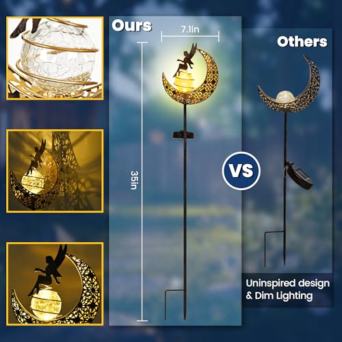 Fairy Garden Solar Lights Outdoor Decor, Moon Garden Stakes, Waterproof Outdoor Metal Decorations Gifts for Women and Mom, Art Moon Sculpture for Walkway, Yard, Patio, Garden and Porch, 2 Pack - size: 2