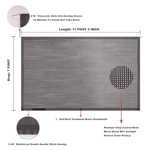 Tentproinc RV Awning Sun Shade Screen 7' X 11' 3'' (Fit for 12' Awning) Mesh Sunshade Block UV Glare Motorhome Camping Trailer Awning Sunscreen Screenshade - 3 Year Warranty (Brown) - color: Brown, size: 7' x 11'3'' -Actual Measurement