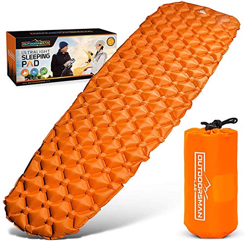 Sleeping Pad for Camping - Patented Camp Mat, Ultralight - Best Compact Inflatable Air Mattress for Adults & Kids - Lightweight Hiking, Backpacking, Outdoor & Travel Gear - color: Orange