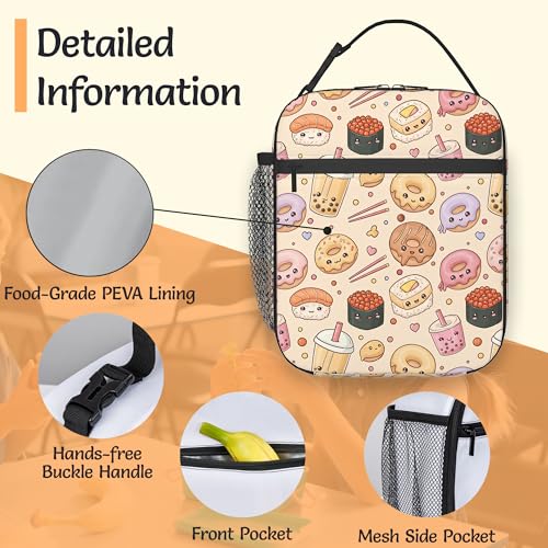 Insulated Small Lunch Box,Cute Donut Reusable Lunch Bag for Kids Adult Women,Bubbles Tea Large Capacity Portable Thermal Bag with Mutiple Pockets for School,Work,Picnic - color: Cute Donut