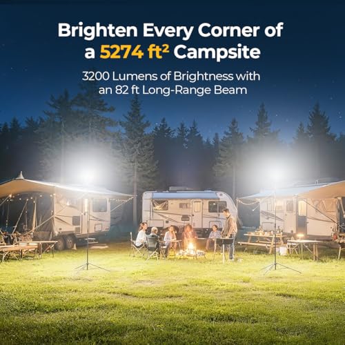 BougeRV Telescoping Camping Light, 3200 Lumen Outdoor Lantern, 8000mAh LED Lantern, 7.55 ft Tall, 90-Hour Runtime, Rechargeable Tent Lamp for Camping, Emergency, Hiking, Outdoor, Fast Charging Version