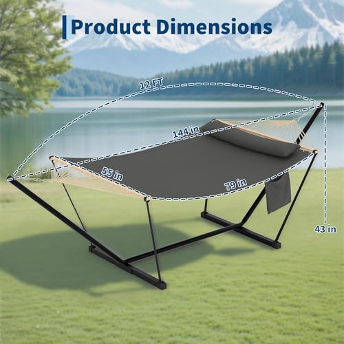 Double Hammock with Stand - Heavy Duty Portable 2 Person Design with Adjustable Steel Stand, Max 450LBS, Ideal for Outdoor Patio, Garden, Beach & Backyard - color: L-dark Grey