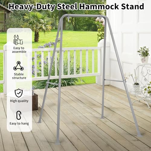 Hammock Chair Stand, Heavy-Duty A-Frame Metal Swing Stand for Indoor and Outdoor, Suitable for Most Hanging Chairs, Easy to Assemble & Store, Hammock Chair not Included (Gray)