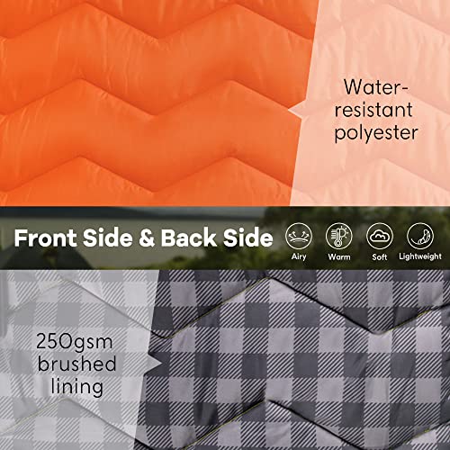 UNIKOME Waterproof Puffy Camping Blanket - Lightweight Packable Outdoor Quilt with Corner Loops, Warm Compact Blanket for Cold Weather Hiking Picnic Stadium Travel, 75"×52", Orange - color: 06 Orange
