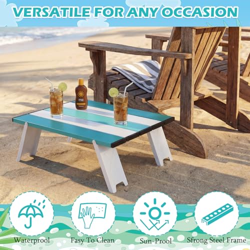 CroBlissful Beach Table Folding Camping Portable Table Striped White Aluminum Side with Carry Bag for Camping Picnics and Outdoor Activities(16x11x5 in,Mint Green) - color: Mint Green, size: 16x11x5 in