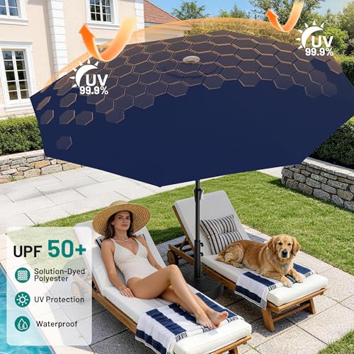 AreShark 9 FT Patio Umbrella for Outdoor, Outdoor Umbrella with Push Button Tilt and Crank, Outdoor Patio Umbrellas with 8 Sturdy Ribs for Market, Garden, Deck, Backyard, Pool (Navy) - color: Navy, size: 9ft