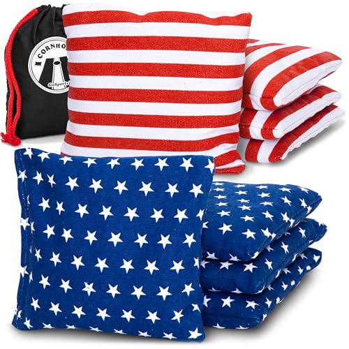 GoSports Official Regulation Cornhole Bean Bags Set of 8 – for Competitive Cornhole Games - All Weather - American Stars and Stripes or Red and Blue - color: American Stars and Stripes