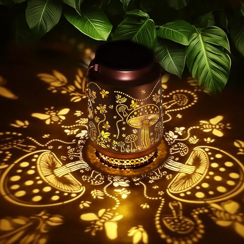 Mushroom Gifts for Women Mushroom Decor Solar Lantern Birthday Gifts Mothers Day Gifts for Mom Grandma Sister Friend Garden Decor Metal Solar Lights Outside Decor for Backyard Patio Porch Lawn Pathway - style: Mushroom with Bee
