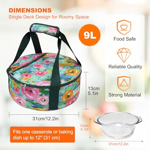 Round Insulated Pie Carrier Portable Food Cake Transport Lunch Bag for Potlucks Picnics Parties Gathering Outdoor Events Travel (Green Floral) - color: Green Floral