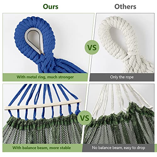 Outerman Camping Hammocks 290 * 150cm(Max 550lb),Breathable Soft Nylon Hammocks with Balance Beam Sturdy Metal Knot Tree Ropes and Travel Bag, Perfect for Outdoor/Indoor Patio Backyard etc. - color: Green