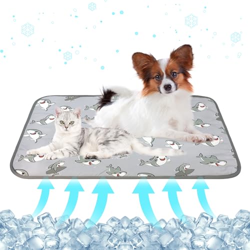 DELIFUR Cat Cooling Mat- Pet Cooling Mat Outdoor for Dogs Self Cooling Pad for Kitten Cat Puppy Machine Washable (Small, Grey Shark) - color: Grey Shark, size: S: 19.5" x 15.5"