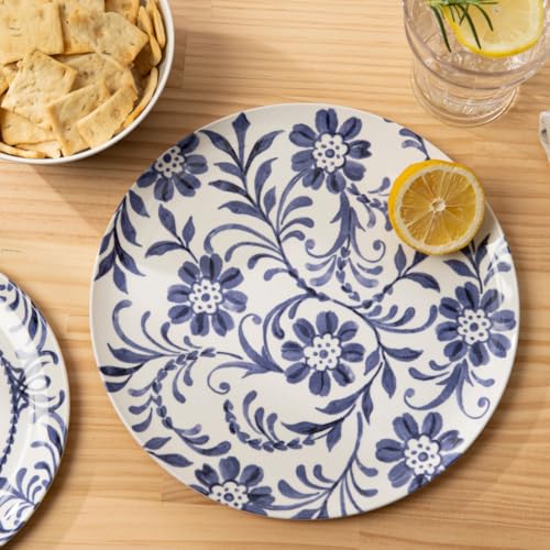 Bzyoo 12-Piece Melamine Dinnerware Set - Indigo Floral | Lightweight, Durable, BPA-Free | Dishwasher Safe Dish Set for Indoor & Outdoor Use - Perfect for Camping, BBQs, Kids Parties - color: Indigo Floral