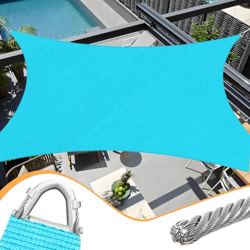 Upgraded with High-Strength Steel Cable Edges 20' x 26' Sun Shade Sail Turquoise Rectangle, Heavy Duty UV Blockage Outdoor Cover with Steel Wire Edges for Patio Garden - color: Turquoise, size: 20' x 26' Pro