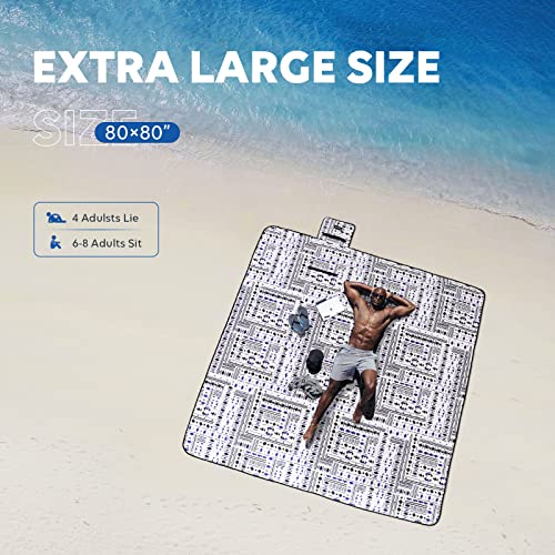 ZAZE Picnic Blankets Beach Blanket with Stakes, Thick 3-Layer Waterproof Sandproof 80 * 80 Oversized Mat, Foldable Extra Large Big, Machine Washable Accessories for Outdoor Camping Park (Black Blue) - color: Black Blue With Stake