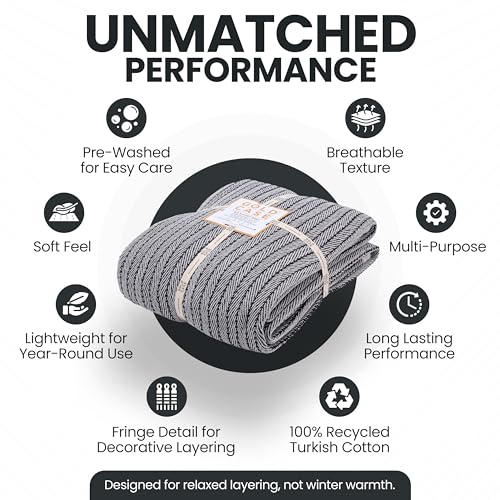 Gold Case Throw Blanket for Bed - 100% Recycled Turkish Cotton Blanket - Vintage Lightweight Soft Throw Blankets for Bed & Living Room - Twin Size Cozy Blankets - 71x90 - Black - color: Vintage Black, size: 71x90"