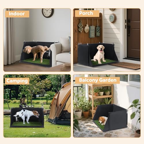MABOZOO Dog Pee Pad Holder with Artificial Grass, 33.8 * 24 * 17.7 in Foldable Indoor Dog Potty Tray with Hemmed Edge, No Spill Pee Pad Holder Tray Puppy Litter Box for Dogs - size: X-Large