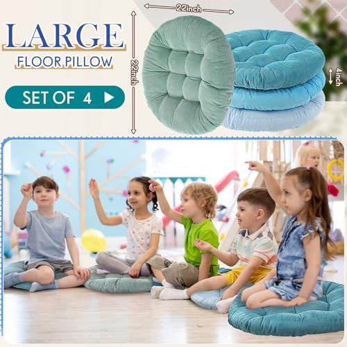 Jerify Floor Pillow Cushions Large Round Square Large Meditation Floor Pillow for Classroom Adult Meditation Picnic Party Seating Learning Daycare School(Round,Cold Colors,4 Pcs) - color: Cold Colors, size: Round