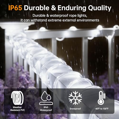 Solar Rope Lights for Outside, 2 Packs Total 132ft 400 LED Solar String Lights with 8 Modes, Waterproof Solar Outdoor Light for Patio Garden Party Tree Porch Pool Holiday Xmas Decor- White - color: White, size: 2x66ft