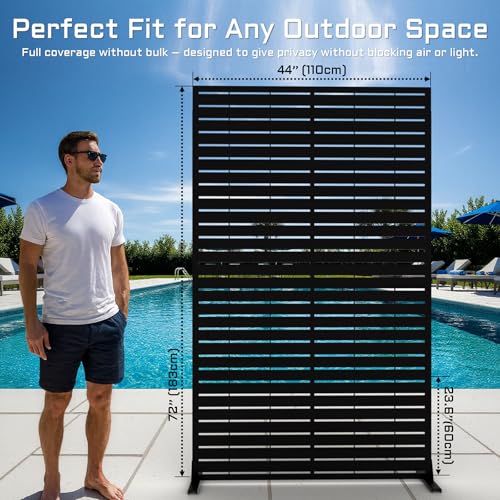 72" H Metal Outdoor Privacy Screen – Freestanding Rustproof Louvered Fence Panel for Patio, Garden, Balcony, AC Unit Cover, Trash Can, Modern Decorative Divider - color: Black & Louvered