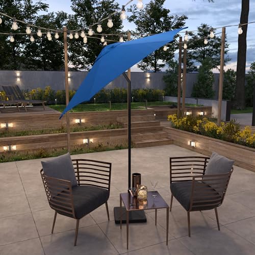 Sunline 7.5 ft Patio Umbrella with Crank & Push Button Tilt, Outdoor Market Umbrella with UV Protection & Wind Vent, Metal Frame for Deck, Pool & Table, Pacific Blue - color: Pacific Blue, size: 7.5 foot