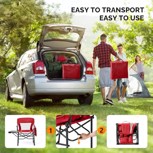 VINGLI Camping Chairs, Directors Chair, Camping Chair with Side Table & Carry Bag，Heavy Duty Camping Chairs for Adults, Portable Folding Camping Chair, Pocket for Beach, Fishing,Trip,Picnic,Lawn-Red - color: Red, size: 1 P