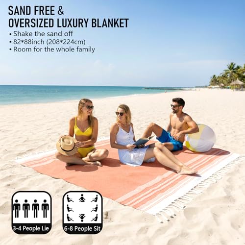 Yongoes Oversized Turkish Beach Towel Blanket Cotton Giant XL Sandproof Towels Huge Linen XXL Extra Large Big Throw Quilt Blankets for Adults Cloud Travel Camping Glamping Accessories Essentials - color: Rustic, size: Extra Large 82"x88"（208x224cm）