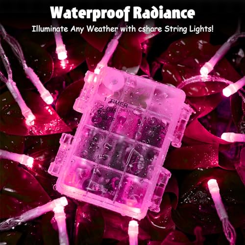 cshare String Lights Outdoor Waterproof 9.8ft 30 LED, Pink Fairy Lights Battery Operated with Timer Clear Wire for Indoor & Outdoor Christmas Valentine's Day Decorations Garland Party Garden - color: Pink
